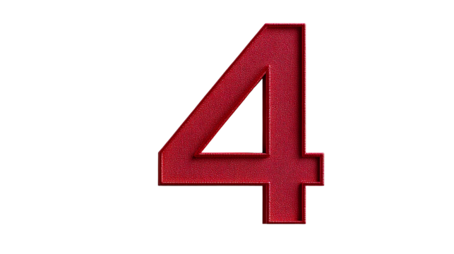 Red number four with transparent background for design use
