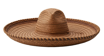 A single brown woven sombrero with a large brim sitting on a black background in a studio shot