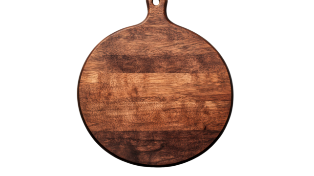 Rustic wooden pizza paddle on transparent background