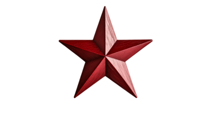 Red five pointed star shape with a transparent background