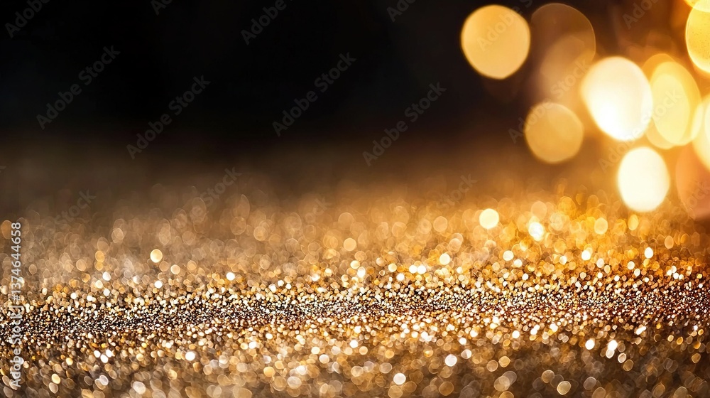 Poster a close-up of a glittery surface with lots of lights behind it and a blurry foreground due to the pr