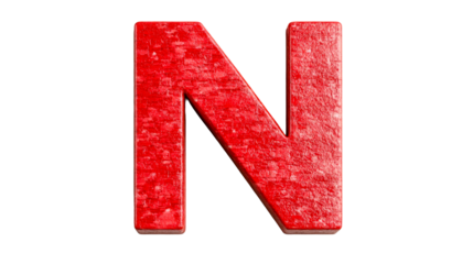 Red letter N with a textured surface on a transparent background