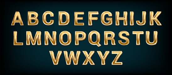 Golden metallic alphabet. Letters from A to Z in realistic vector illustration style.
