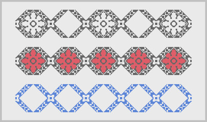 Artistic vector decor of traditional Ukrainian ornament embroidery, beads craft, inspired by ethnic folk patterns
