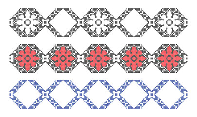 Pixel art decor with traditional Ukrainian ornament embroidery, beads craft, inspired by ethnic folk patterns