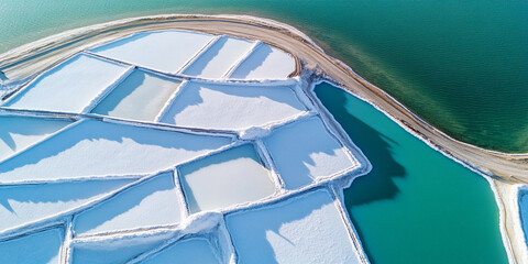 Unique aerial view of salt pans along the coast Generative AI