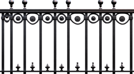 Decorative black wrought iron fence with circular patterns for gardens