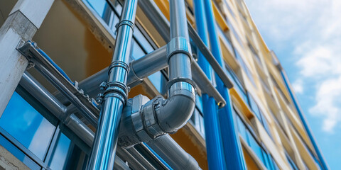 Naklejka premium Urban high rise building plumbing system in detail Generative AI