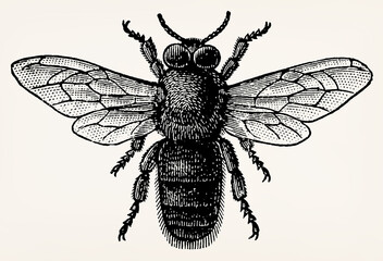 Drone (Apis mellifera). Antique stylized illustration.