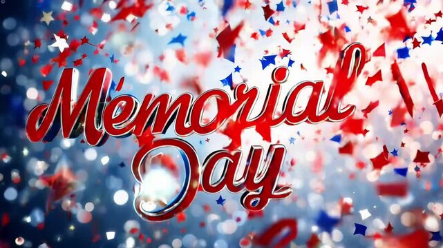 Patriotic background celebrating memorial day with falling confetti and stars