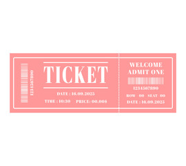 Ticket, Retro Ticket Design Template, Date and Time, Entry Only, Vintage, Cinema, Circus, Carnival, Movie, Festival, etc. Ticket Vector Paper, Ticket Barcode, Numbers