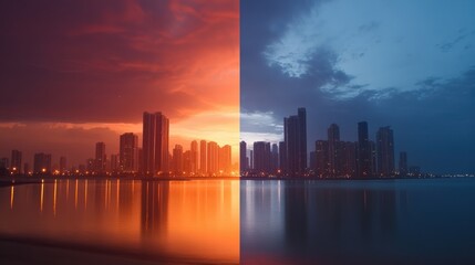 A time lapse photo showing the change in the sky from day to night.