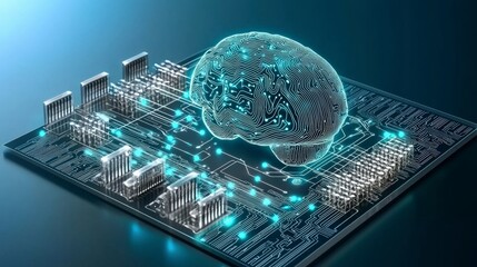 Human Brain and AI Circuitry Fusion in Glowing Macro Shot