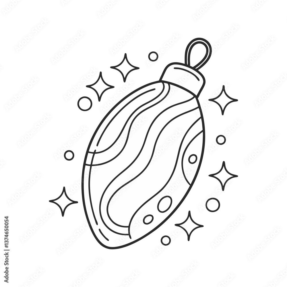 Poster vector illustration of a decorative christmas ornament with wavy patterns and sparkles in a clean, m