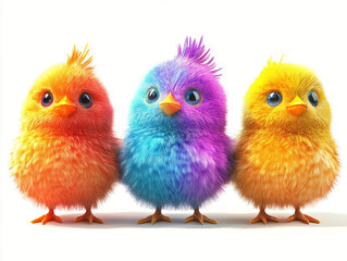 Fototapeta premium colorful chicks in a row with white background
