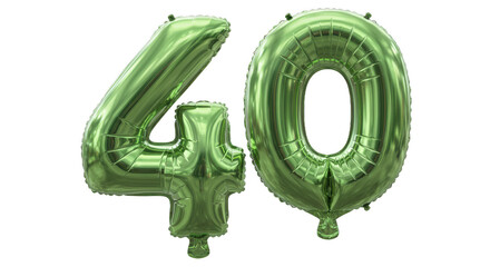 A pair of shiny green number balloons forming the number forty against a black background space
