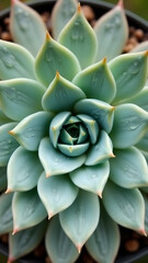 Water droplets follow the perfect mathematical symmetry of an Echeveria rosette, creating living geometric art.