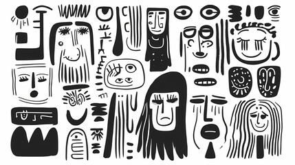 Editable strokes enhance the versatility of the doodle illustration. Worn Pictographs. Illustration