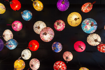 colorful lanterns hanging from the ceiling