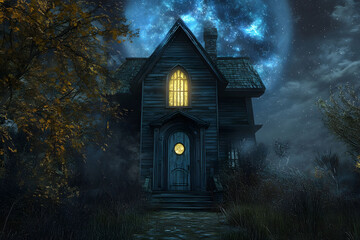 Enigmatic Victorian House Under a Mystical Night Sky