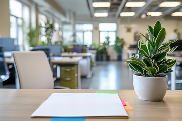 Close-Up of a Colorful Labeled Sticky Note in an Office Setting