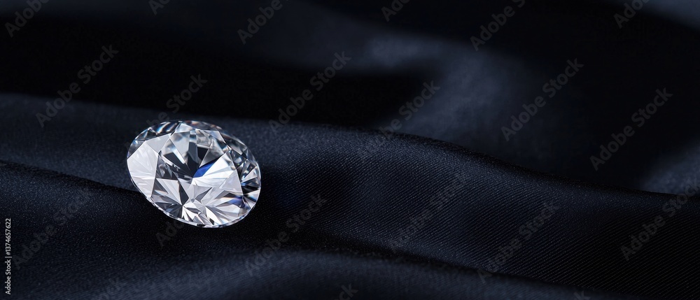 Poster close-up of a diamond on a black fabric. the diamond is in the center of the image, with its facets 