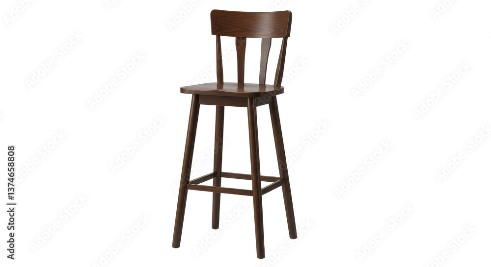 Aufkleber a single wooden bar stool with a backrest isolated against a black background in a studio setting