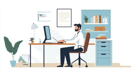 "Professional therapist conducting virtual counseling session in a calm and well-organized home office with modern minimalist decor and natural lighting