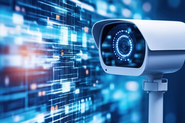 AI Surveillance System with Facial Recognition Displayed on Security Control Monitors in Public Monitoring Setup