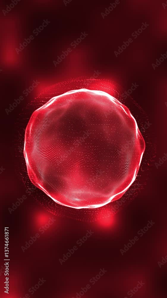 Poster high tech field with glow particles on sphere. 3d animation background