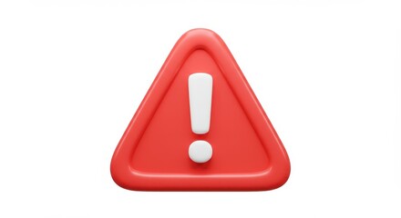 A red triangle with a white exclamation point warning sign on a plain white background rendering style