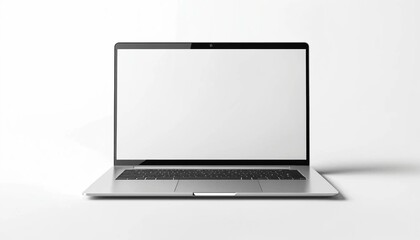 Clipart 3D de mockup d'ordinateur portable à l'écran blanc, centré et isolé sur fond blanc professionnel business travail présentation.