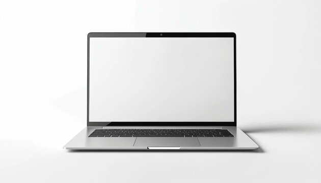 Clipart 3D de mockup d'ordinateur portable &agrave; l'&eacute;cran blanc, centr&eacute; et isol&eacute; sur fond blanc professionnel business travail pr&eacute;sentation.