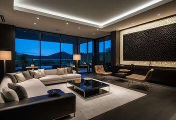 A living room filled with furniture and a large painting.