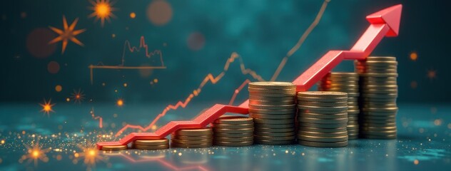 Astrological Stock Market Growth - Horoscope Investment. Ideal for financial astrology websites, horoscope-based investment advertisements, cosmic market growth graphics