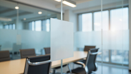 Modern corporate boardroom with frosted glass partition, luxury design
