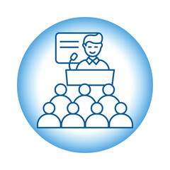 Vector icon for conference. Line art depicting business meetings, presentations, and corporate discussions.