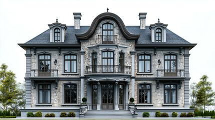 Fototapeta premium Luxury Mansion Architecture: Modern and Classical Home Design with Elegant Exterior Facade in Upscale Neighborhood
