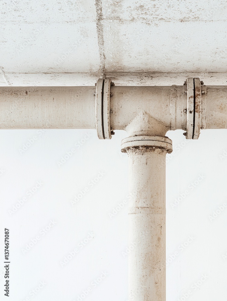 Poster close-up of a white pipe or pipe with a rusted and weathered appearance. the pipe appears to be old 