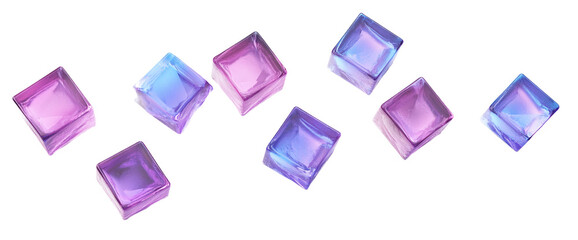 3D render of purple and blue gradient cubes in various angles with a minimal low-poly design, isolated on transparent background

