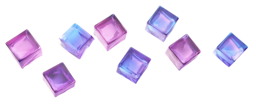 3D render of purple and blue gradient cubes in various angles with a minimal low-poly design, isolated on transparent background

