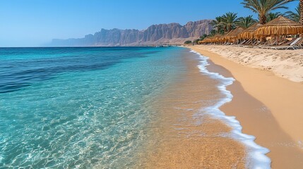 Beautiful beach resort with turquoise water and palm trees for tropical vacation getaway travel guide
