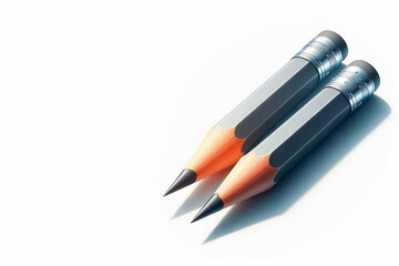 Two perfectly sharpened pencils lie side by side on a light background. Space for text.