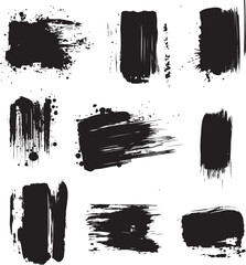 Set of nine black paint brush strokes