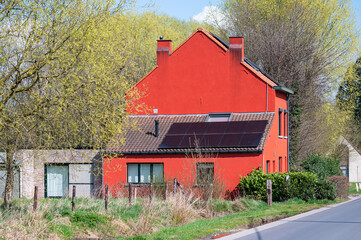 Obraz premium Countryhouse with agriculture fields aroudn Dilbeek, Flemish Brabant Region, Belgium