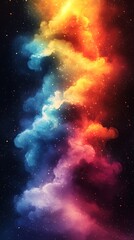 Vibrant Swirl of Colorful Clouds Against a Dark Starry Background

