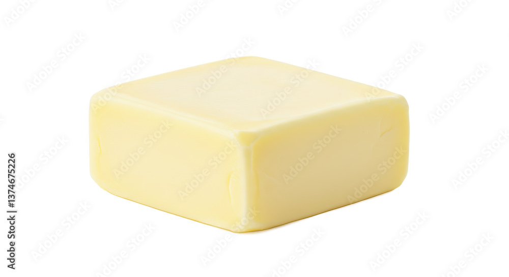 Poster a single cube of butter sitting on a black background in a studio shot with soft lighting