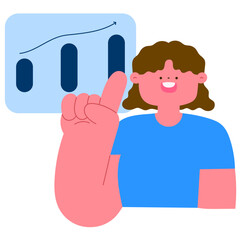 Happy woman with graph, business growth and success concept flat vector illustration