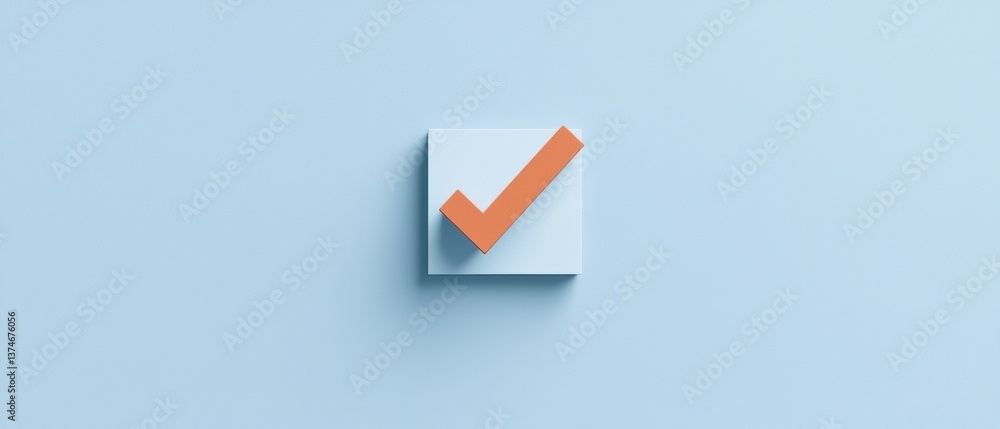Poster minimalistic illustration of a square with an orange checkmark on it. the checkmark is in the center