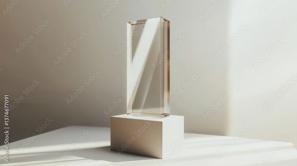 Aufkleber create a realistic model of an awards with a rectangular and flat shape, transparent methacrylate te